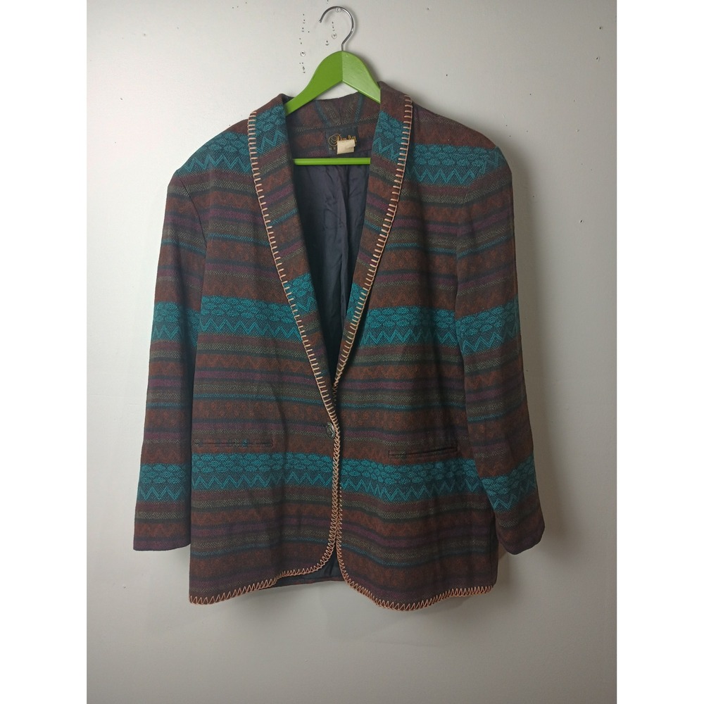 Vintage David Paul New York Western Blazer Southwest Geometric Festival Brown L